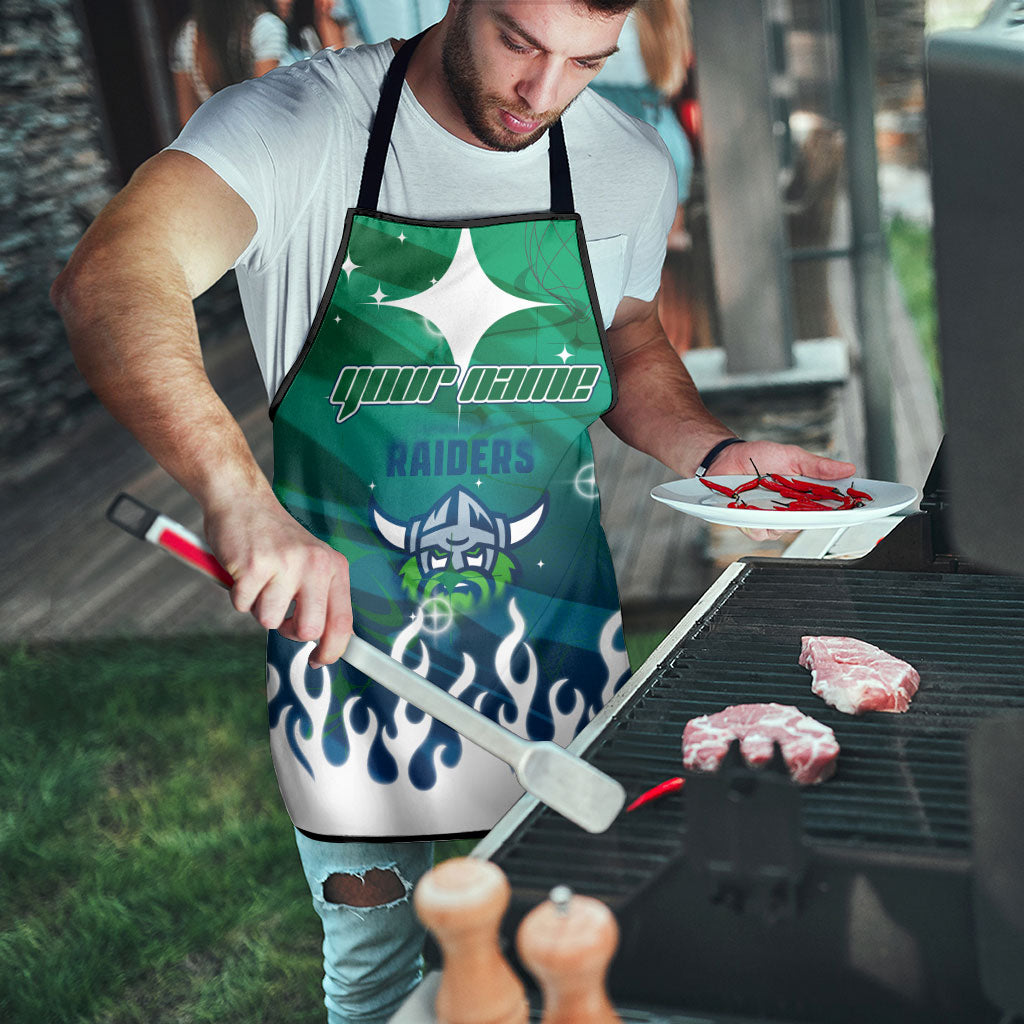 Personalized Canberra Raiders Apron Y2K Grunge Aesthetic With Cyber Flames and Starburst Graphics