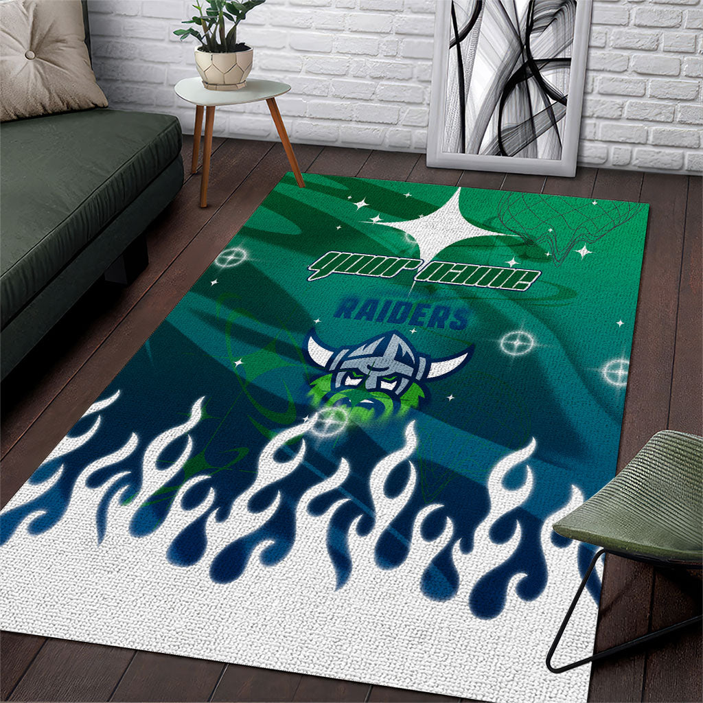 Personalized Canberra Raiders Area Rug Y2K Grunge Aesthetic With Cyber Flames and Starburst Graphics