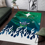 Personalized Canberra Raiders Area Rug Y2K Grunge Aesthetic With Cyber Flames and Starburst Graphics