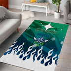 Personalized Canberra Raiders Area Rug Y2K Grunge Aesthetic With Cyber Flames and Starburst Graphics