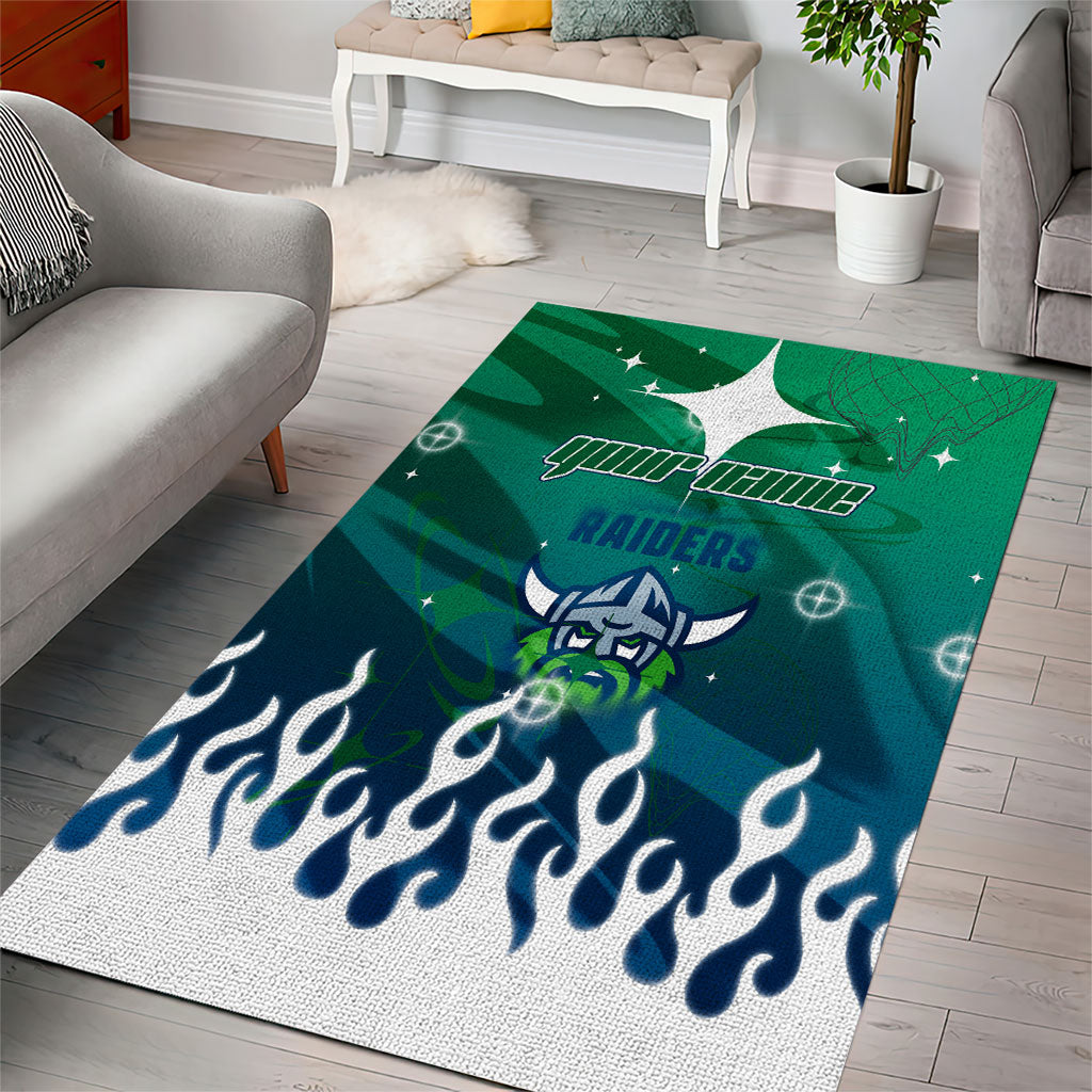 Personalized Canberra Raiders Area Rug Y2K Grunge Aesthetic With Cyber Flames and Starburst Graphics