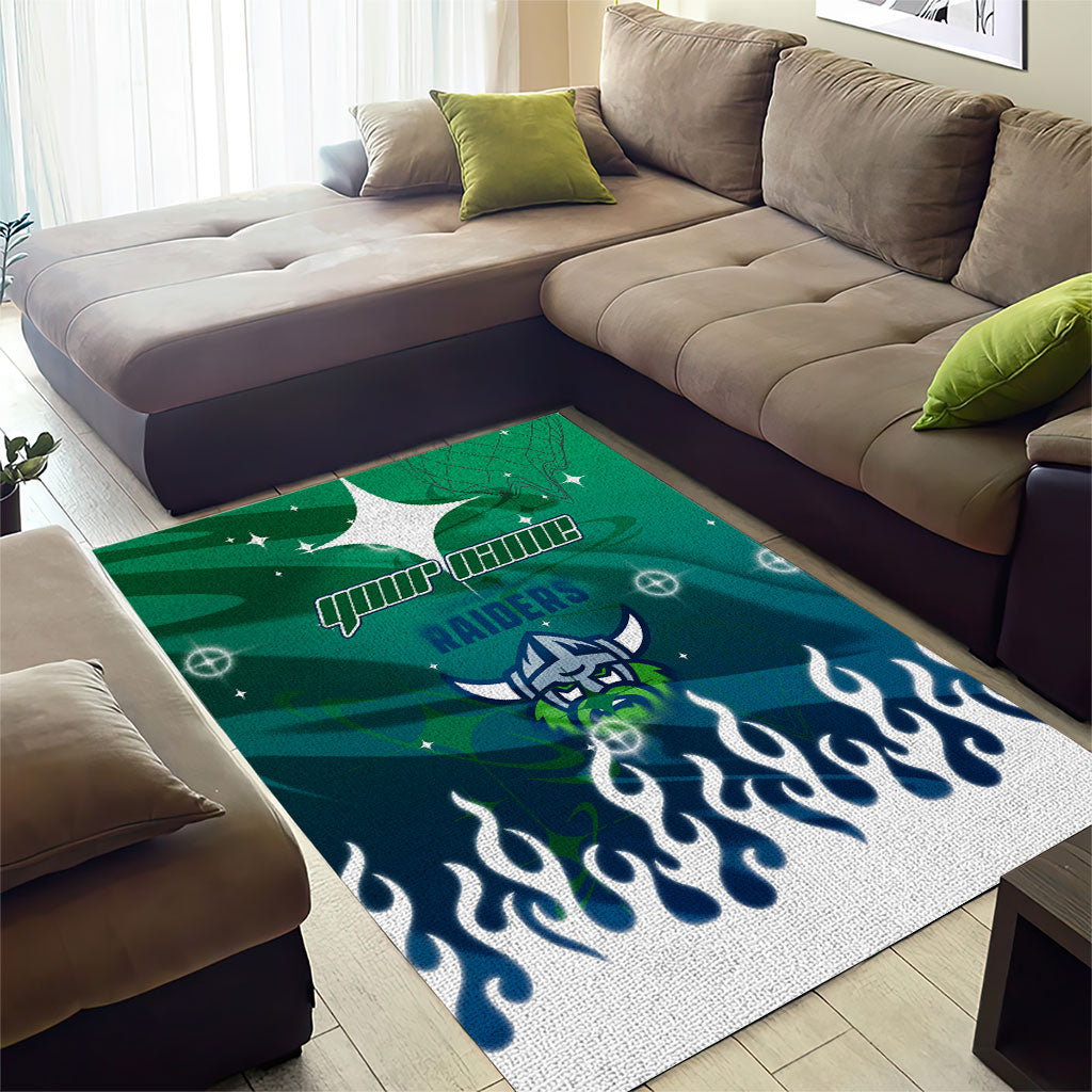Personalized Canberra Raiders Area Rug Y2K Grunge Aesthetic With Cyber Flames and Starburst Graphics