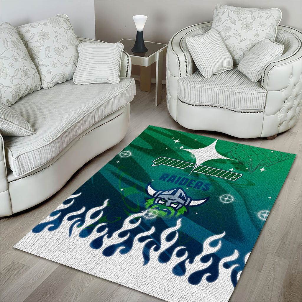 Personalized Canberra Raiders Area Rug Y2K Grunge Aesthetic With Cyber Flames and Starburst Graphics