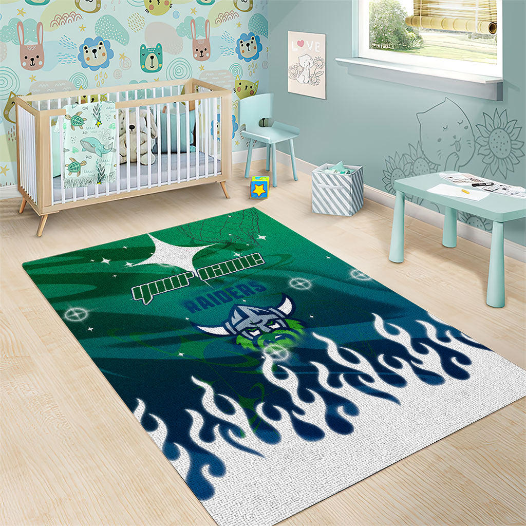 Personalized Canberra Raiders Area Rug Y2K Grunge Aesthetic With Cyber Flames and Starburst Graphics