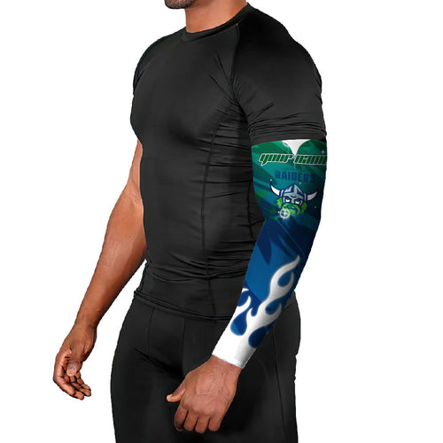Personalized Canberra Raiders Arm Sleeves Y2K Grunge Aesthetic With Cyber Flames and Starburst Graphics