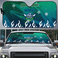 Personalized Canberra Raiders Auto Sun Shade Y2K Grunge Aesthetic With Cyber Flames and Starburst Graphics