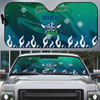 Personalized Canberra Raiders Auto Sun Shade Y2K Grunge Aesthetic With Cyber Flames and Starburst Graphics
