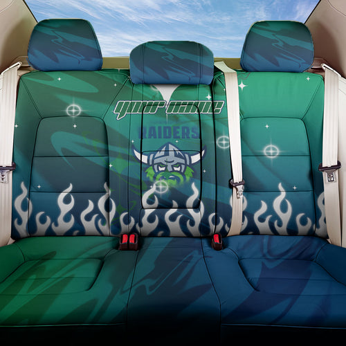 Personalized Canberra Raiders Back Car Seat Cover Y2K Grunge Aesthetic With Cyber Flames and Starburst Graphics