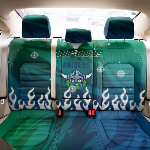 Personalized Canberra Raiders Back Car Seat Cover Y2K Grunge Aesthetic With Cyber Flames and Starburst Graphics