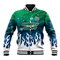 Personalized Canberra Raiders Baseball Jacket Y2K Grunge Aesthetic With Cyber Flames and Starburst Graphics