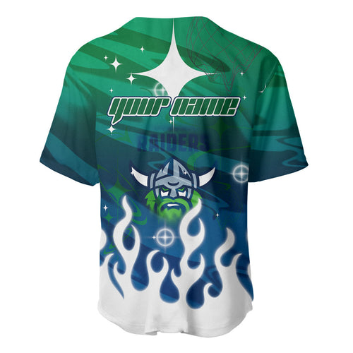 Personalized Canberra Raiders Baseball Jersey Y2K Grunge Aesthetic With Cyber Flames and Starburst Graphics