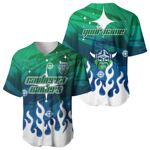 Personalized Canberra Raiders Baseball Jersey Y2K Grunge Aesthetic With Cyber Flames and Starburst Graphics