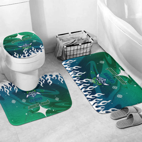 Personalized Canberra Raiders Bathroom Set Y2K Grunge Aesthetic With Cyber Flames and Starburst Graphics