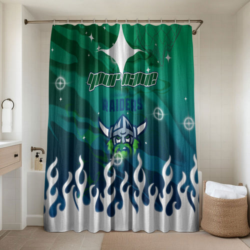 Personalized Canberra Raiders Bathroom Set Y2K Grunge Aesthetic With Cyber Flames and Starburst Graphics