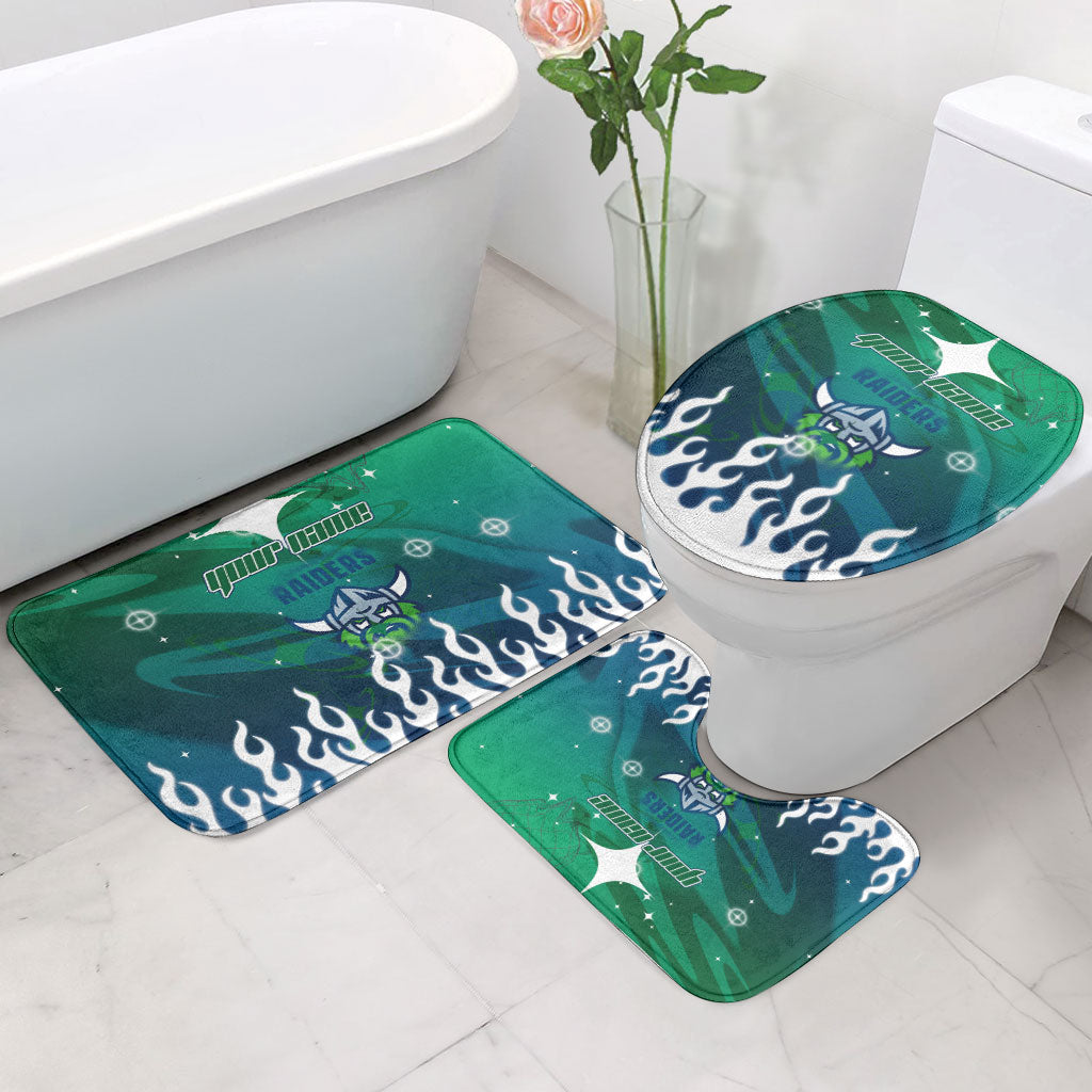 Personalized Canberra Raiders Bathroom Set Y2K Grunge Aesthetic With Cyber Flames and Starburst Graphics