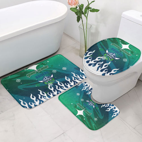 Personalized Canberra Raiders Bathroom Set Y2K Grunge Aesthetic With Cyber Flames and Starburst Graphics