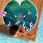 Personalized Canberra Raiders Beach Blanket Y2K Grunge Aesthetic With Cyber Flames and Starburst Graphics