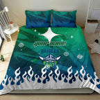 Personalized Canberra Raiders Bedding Set Y2K Grunge Aesthetic With Cyber Flames and Starburst Graphics