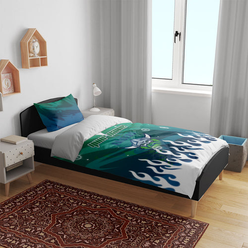 Personalized Canberra Raiders Bedding Set Y2K Grunge Aesthetic With Cyber Flames and Starburst Graphics