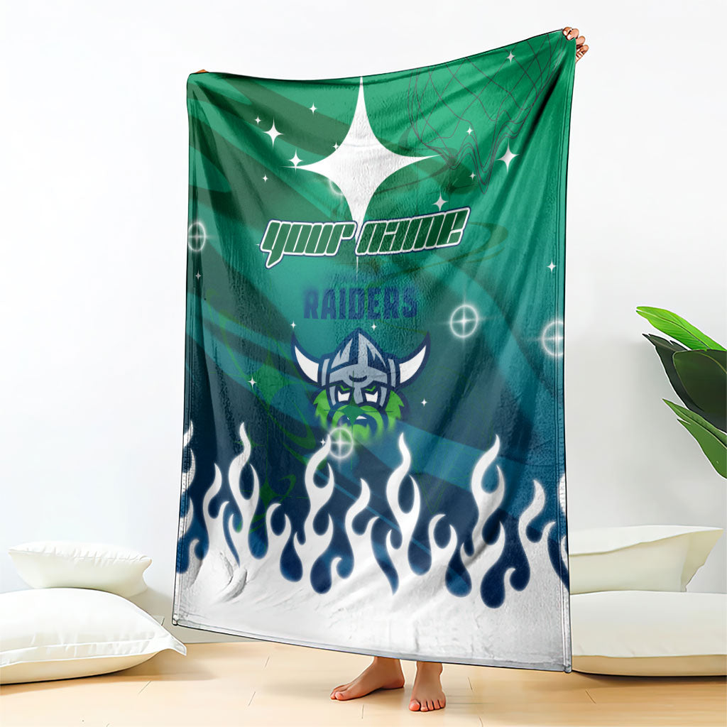 Personalized Canberra Raiders Blanket Y2K Grunge Aesthetic With Cyber Flames and Starburst Graphics
