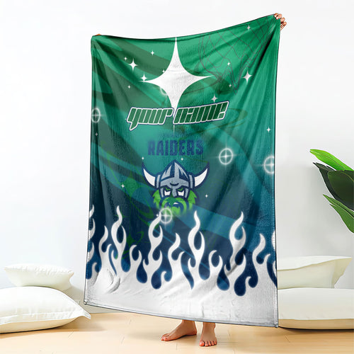 Personalized Canberra Raiders Blanket Y2K Grunge Aesthetic With Cyber Flames and Starburst Graphics