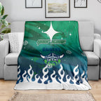 Personalized Canberra Raiders Blanket Y2K Grunge Aesthetic With Cyber Flames and Starburst Graphics