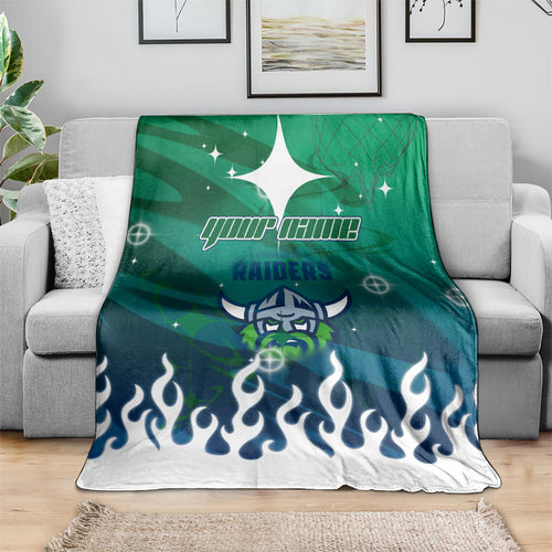 Personalized Canberra Raiders Blanket Y2K Grunge Aesthetic With Cyber Flames and Starburst Graphics