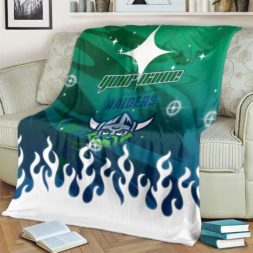 Personalized Canberra Raiders Blanket Y2K Grunge Aesthetic With Cyber Flames and Starburst Graphics