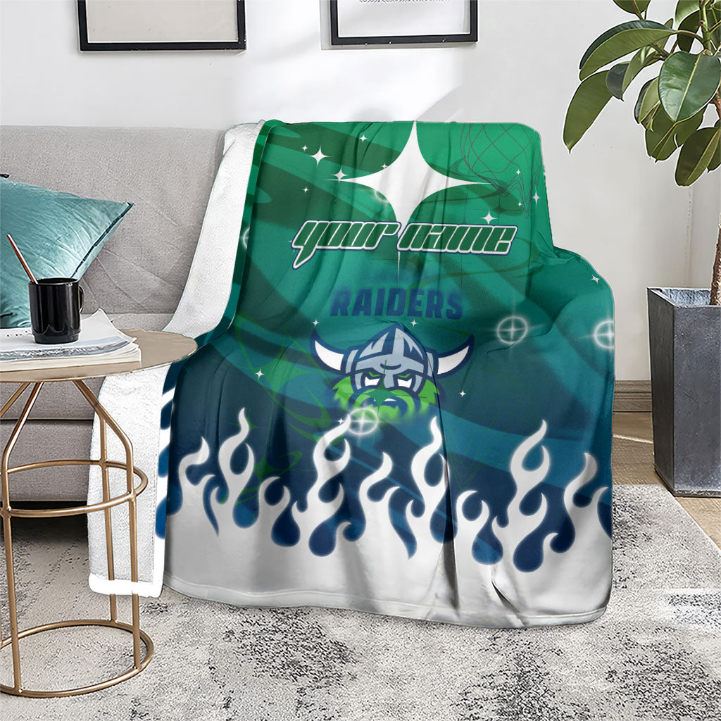 Personalized Canberra Raiders Blanket Y2K Grunge Aesthetic With Cyber Flames and Starburst Graphics