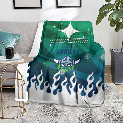 Personalized Canberra Raiders Blanket Y2K Grunge Aesthetic With Cyber Flames and Starburst Graphics