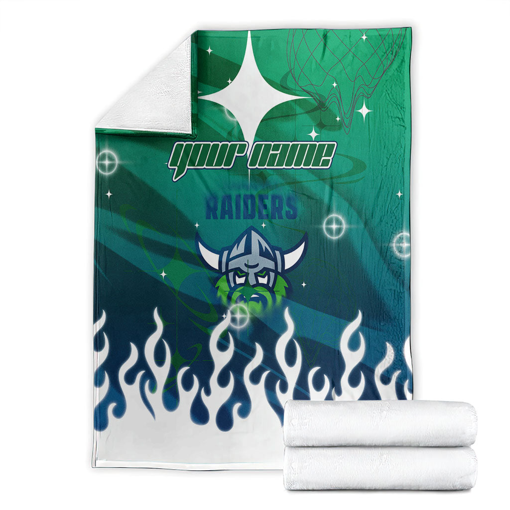 Personalized Canberra Raiders Blanket Y2K Grunge Aesthetic With Cyber Flames and Starburst Graphics