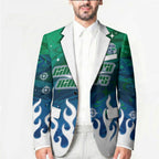 Personalized Canberra Raiders Blazer Y2K Grunge Aesthetic With Cyber Flames and Starburst Graphics