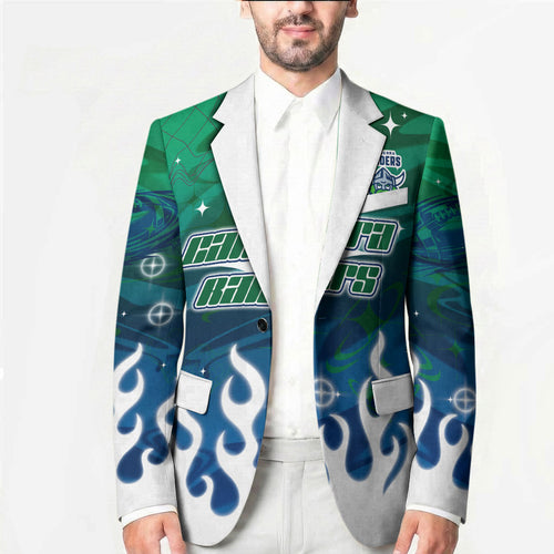 Personalized Canberra Raiders Blazer Y2K Grunge Aesthetic With Cyber Flames and Starburst Graphics