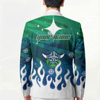 Personalized Canberra Raiders Blazer Y2K Grunge Aesthetic With Cyber Flames and Starburst Graphics