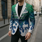 Personalized Canberra Raiders Blazer Y2K Grunge Aesthetic With Cyber Flames and Starburst Graphics