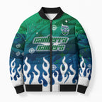 Personalized Canberra Raiders Bomber Puffer Jacket Y2K Grunge Aesthetic With Cyber Flames and Starburst Graphics