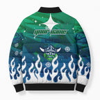 Personalized Canberra Raiders Bomber Puffer Jacket Y2K Grunge Aesthetic With Cyber Flames and Starburst Graphics