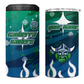 Personalized Canberra Raiders 4 in 1 Can Cooler Tumbler Y2K Grunge Aesthetic With Cyber Flames and Starburst Graphics