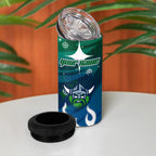 Personalized Canberra Raiders 4 in 1 Can Cooler Tumbler Y2K Grunge Aesthetic With Cyber Flames and Starburst Graphics