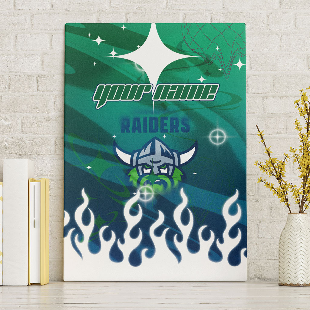 Personalized Canberra Raiders Canvas Wall Art Y2K Grunge Aesthetic With Cyber Flames and Starburst Graphics