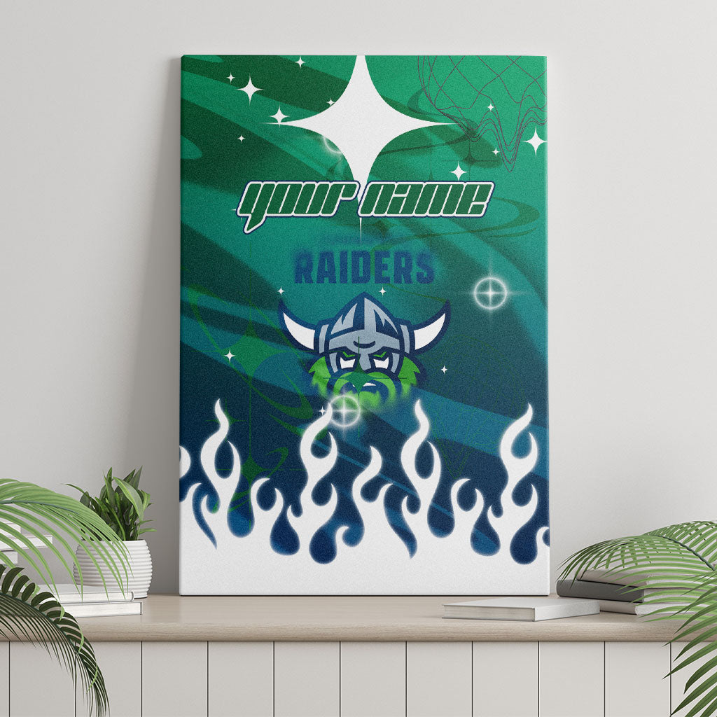 Personalized Canberra Raiders Canvas Wall Art Y2K Grunge Aesthetic With Cyber Flames and Starburst Graphics