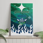 Personalized Canberra Raiders Canvas Wall Art Y2K Grunge Aesthetic With Cyber Flames and Starburst Graphics