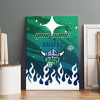 Personalized Canberra Raiders Canvas Wall Art Y2K Grunge Aesthetic With Cyber Flames and Starburst Graphics