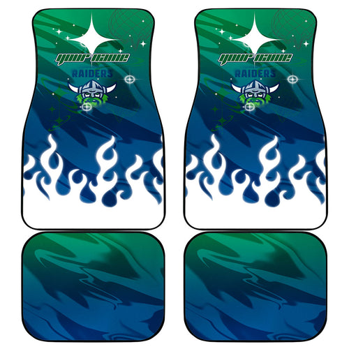 Personalized Canberra Raiders Car Mats Y2K Grunge Aesthetic With Cyber Flames and Starburst Graphics