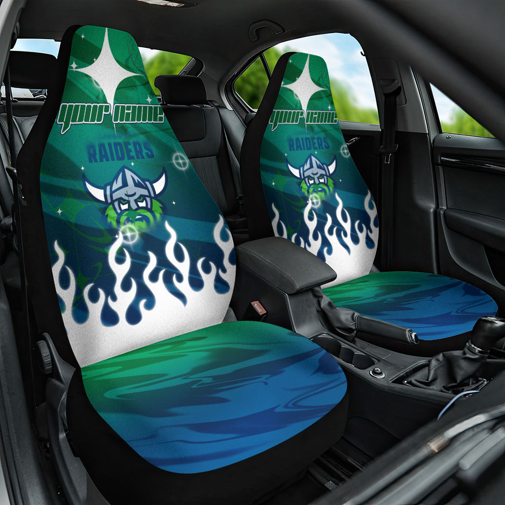 Personalized Canberra Raiders Car Seat Cover Y2K Grunge Aesthetic With Cyber Flames and Starburst Graphics