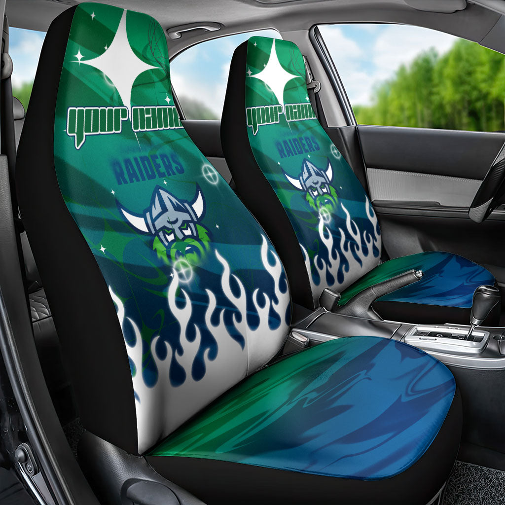 Personalized Canberra Raiders Car Seat Cover Y2K Grunge Aesthetic With Cyber Flames and Starburst Graphics