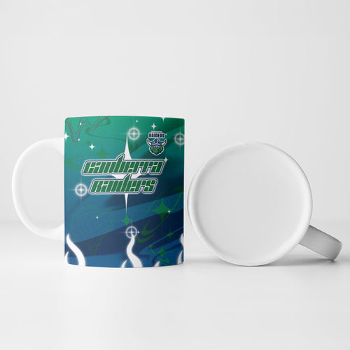 Personalized Canberra Raiders Ceramic Mug Y2K Grunge Aesthetic With Cyber Flames and Starburst Graphics