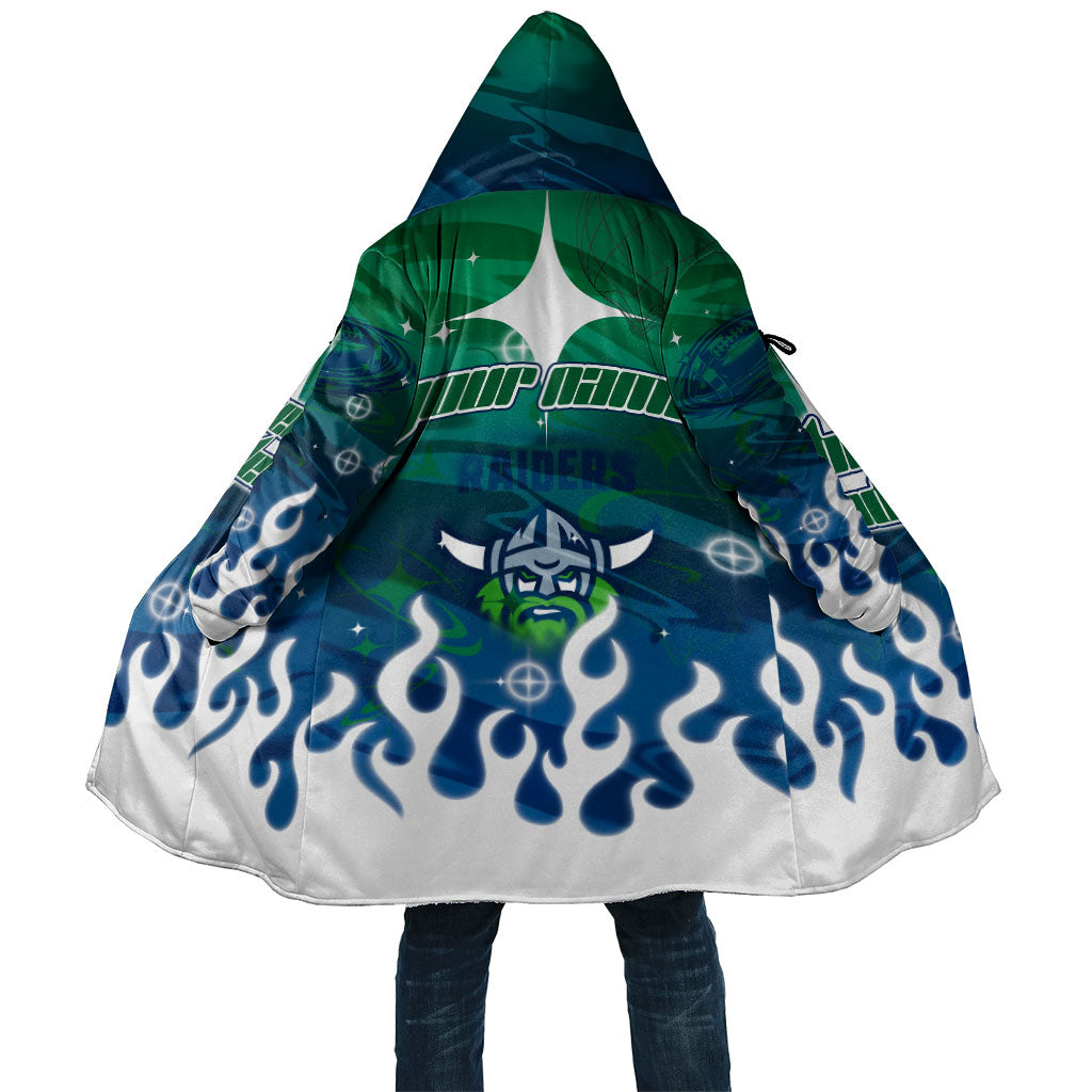 Personalized Canberra Raiders Cloak Y2K Grunge Aesthetic With Cyber Flames and Starburst Graphics