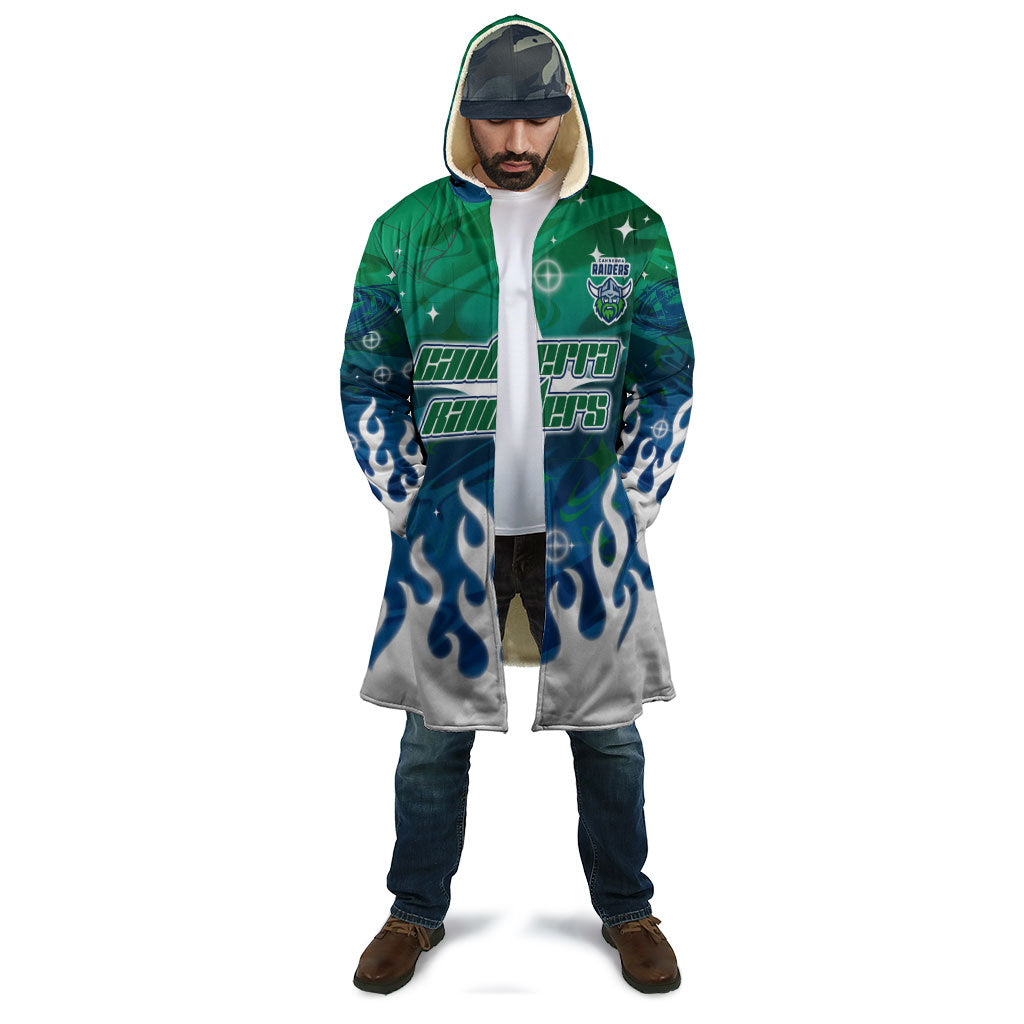 Personalized Canberra Raiders Cloak Y2K Grunge Aesthetic With Cyber Flames and Starburst Graphics
