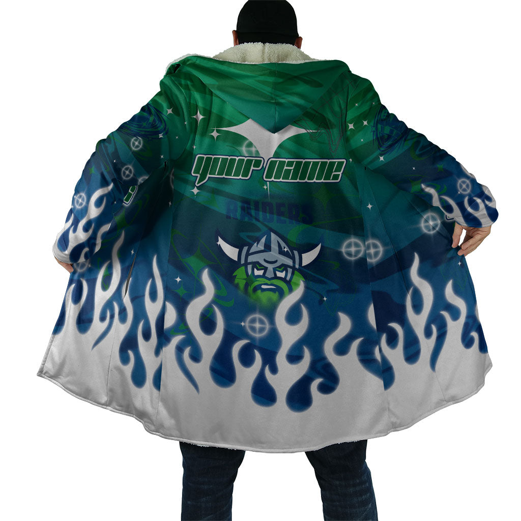 Personalized Canberra Raiders Cloak Y2K Grunge Aesthetic With Cyber Flames and Starburst Graphics